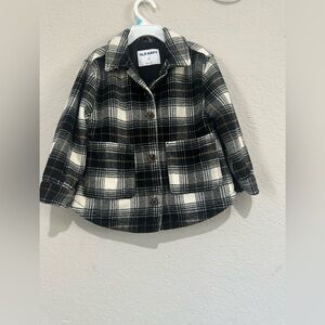 Old Navy Kids Plaid Pea Coat - Black, White, and Brown